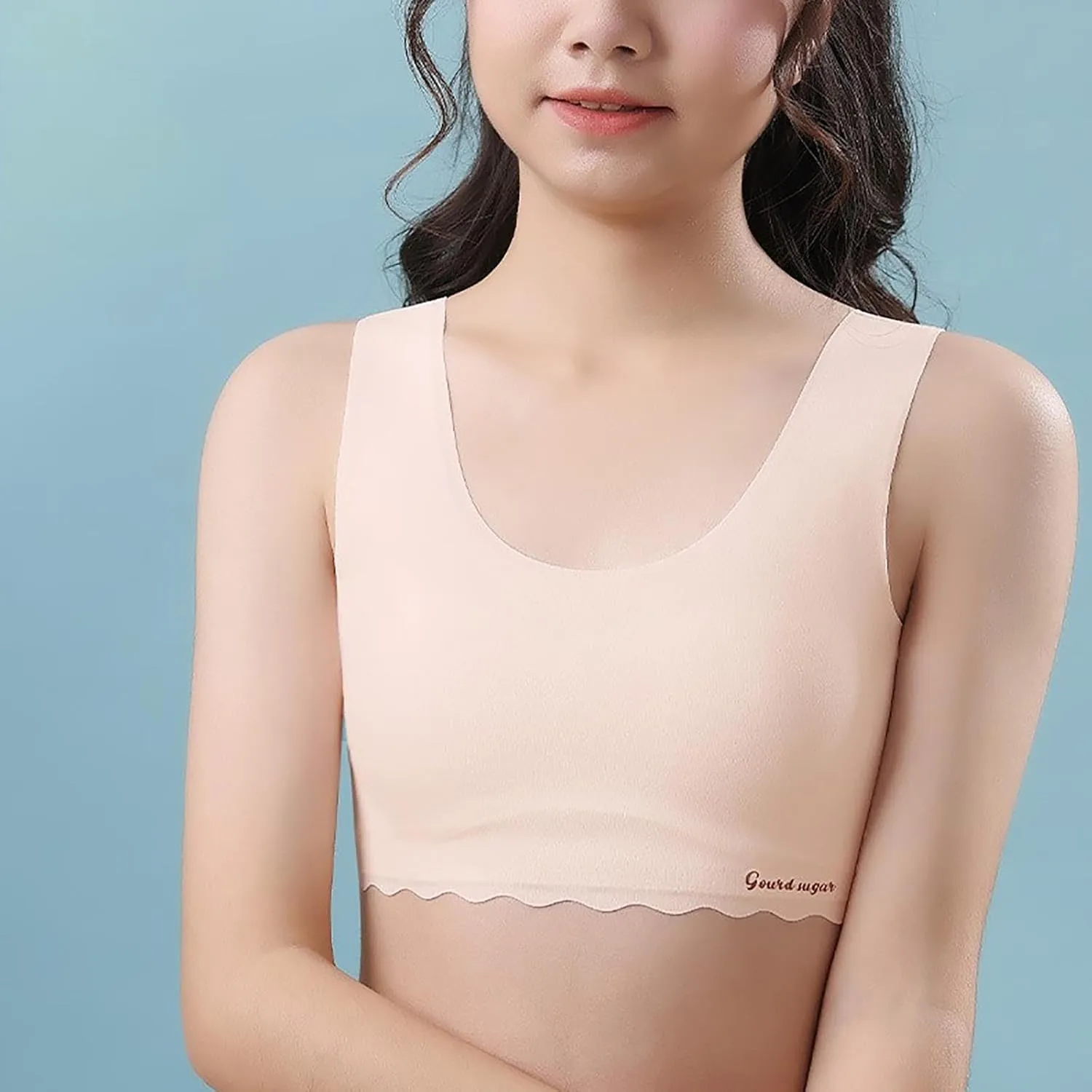 Teen Girl Bras Solid Colour Soft Ice Silk Wireless Bras with Support and Lift Seamless Comfort Soft Bras for Teen