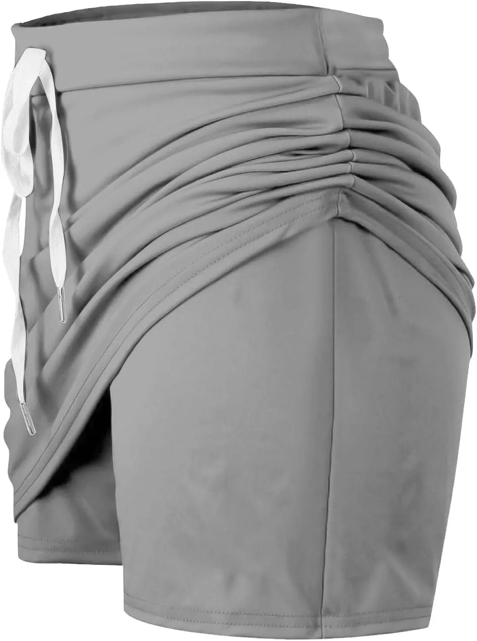 Tennis Skorts for Women with Inner Shorts High Waisted Drawstring Mini Skirts Summer Trendy Athletic Workout Shorts