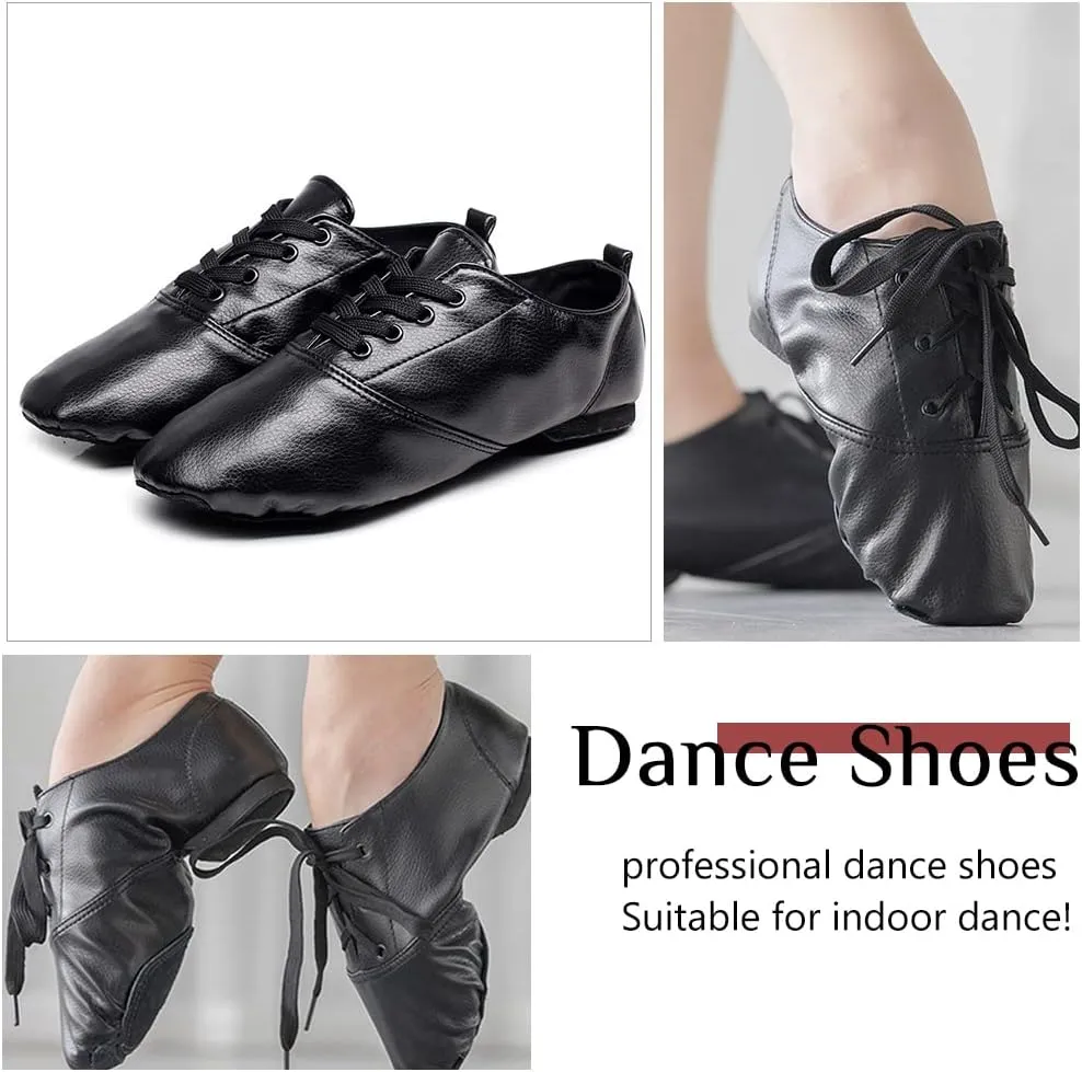 TINRYMX Jazz Shoes PU Leather Lace-up Elastic Slip On Split Sole Jazz Shoe for Women&Men Dance Shoes,Model TJ-Jazz