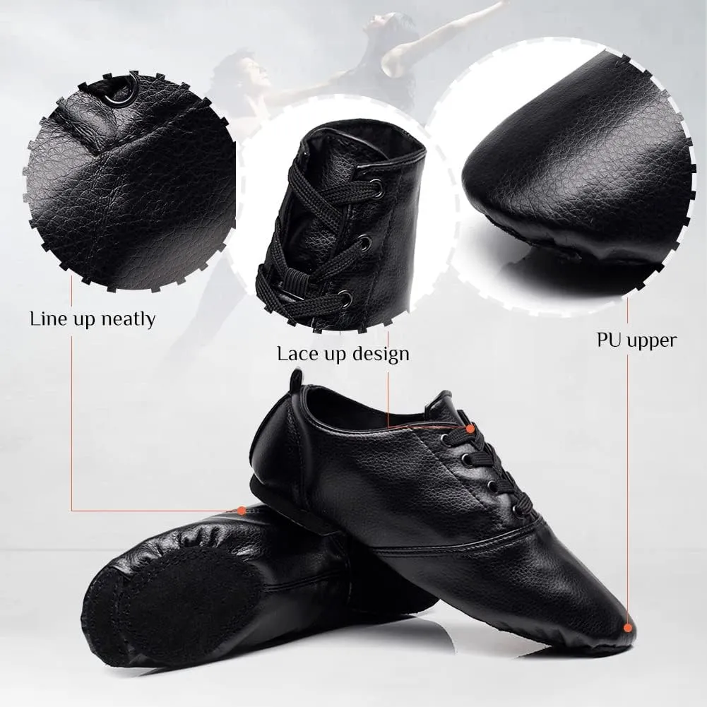 TINRYMX Jazz Shoes PU Leather Lace-up Elastic Slip On Split Sole Jazz Shoe for Women&Men Dance Shoes,Model TJ-Jazz
