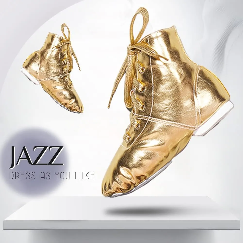 TINRYMX Jazz Shoes PU Leather Lace-up Elastic Slip On Split Sole Jazz Shoe for Women&Men Dance Shoes,Model TJ-Jazz