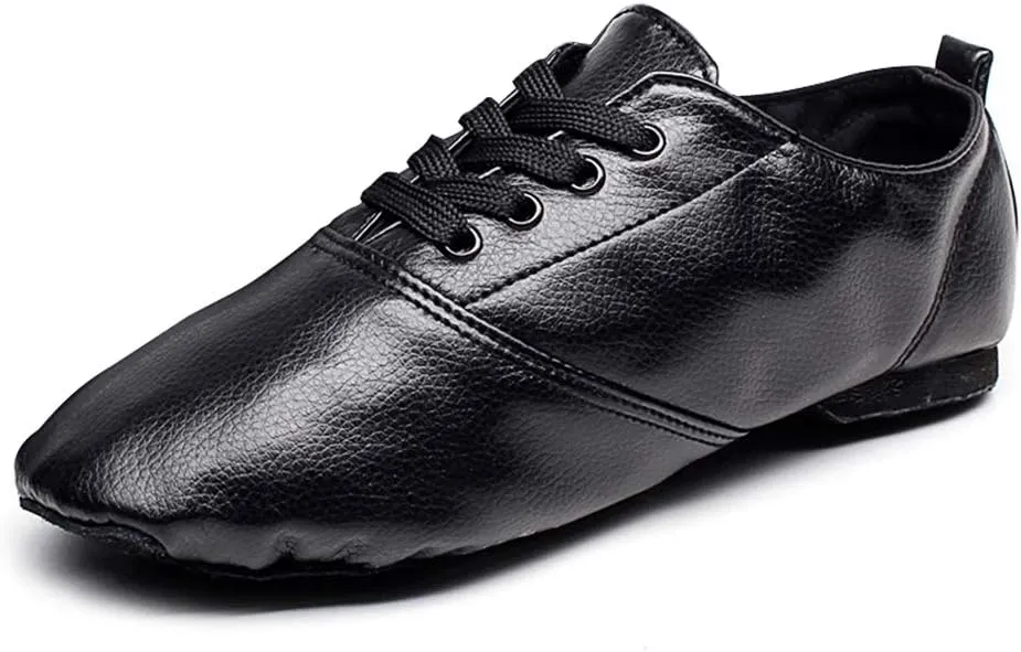 TINRYMX Jazz Shoes PU Leather Lace-up Elastic Slip On Split Sole Jazz Shoe for Women&Men Dance Shoes,Model TJ-Jazz