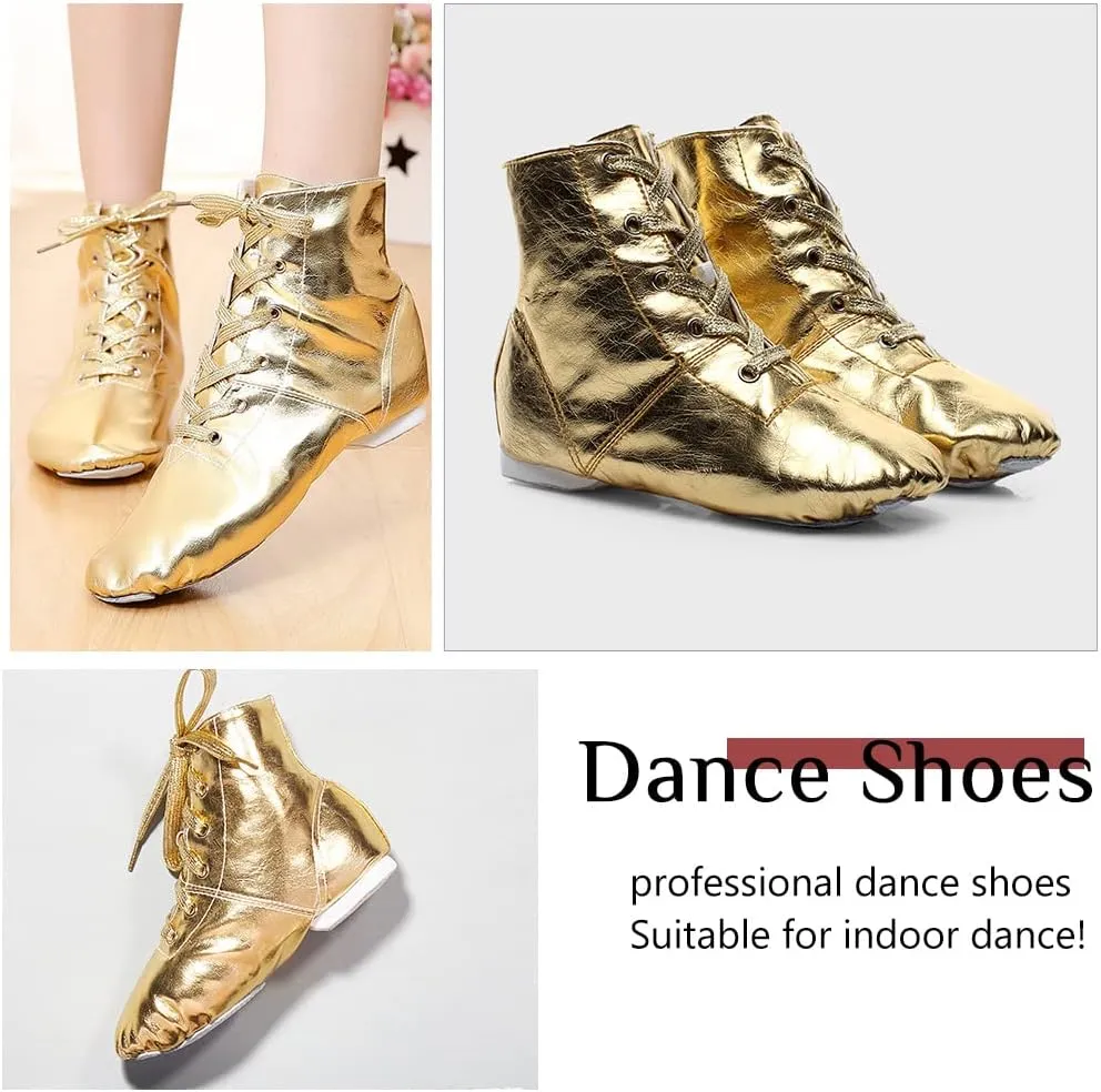 TINRYMX Jazz Shoes PU Leather Lace-up Elastic Slip On Split Sole Jazz Shoe for Women&Men Dance Shoes,Model TJ-Jazz