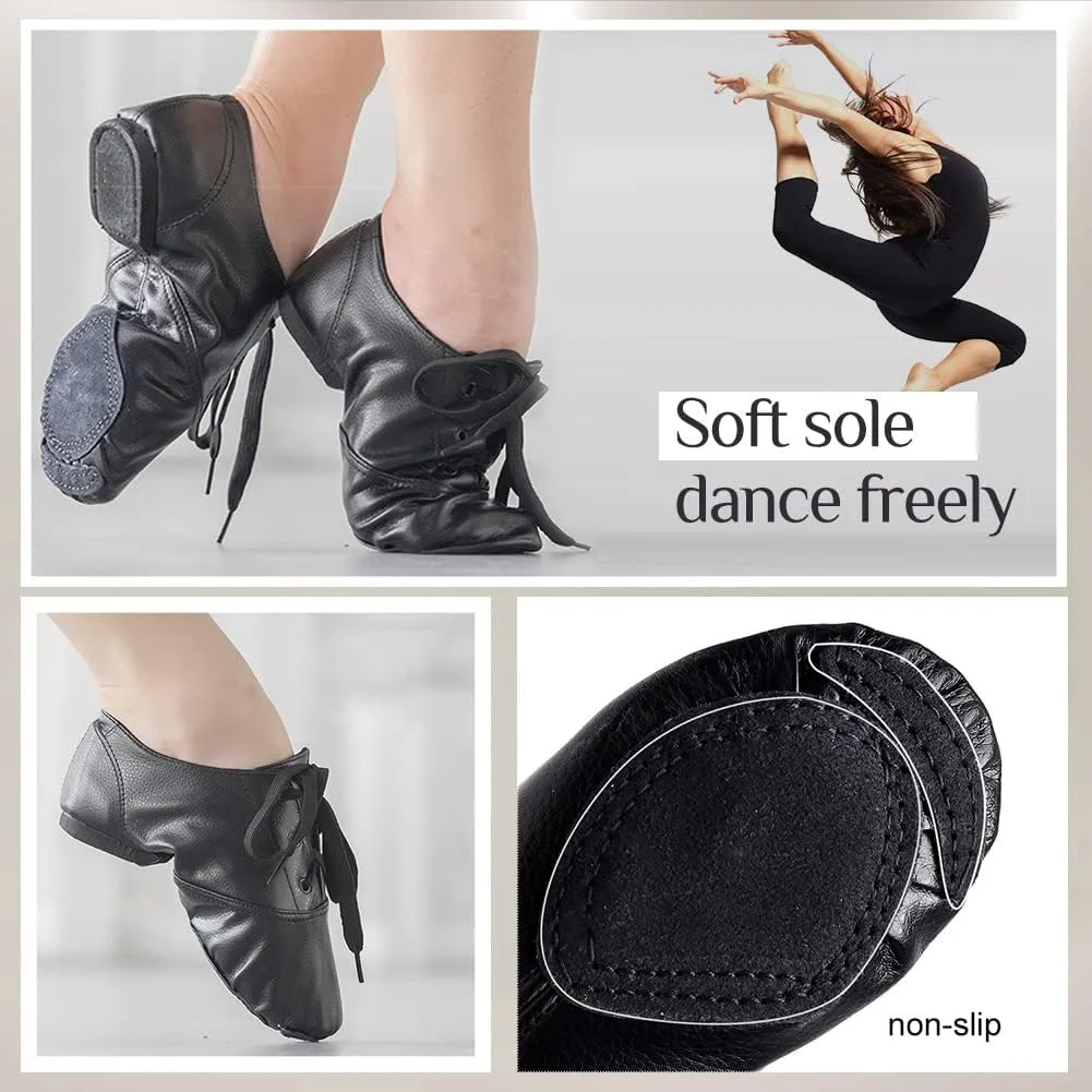 TINRYMX Jazz Shoes PU Leather Lace-up Elastic Slip On Split Sole Jazz Shoe for Women&Men Dance Shoes,Model TJ-Jazz