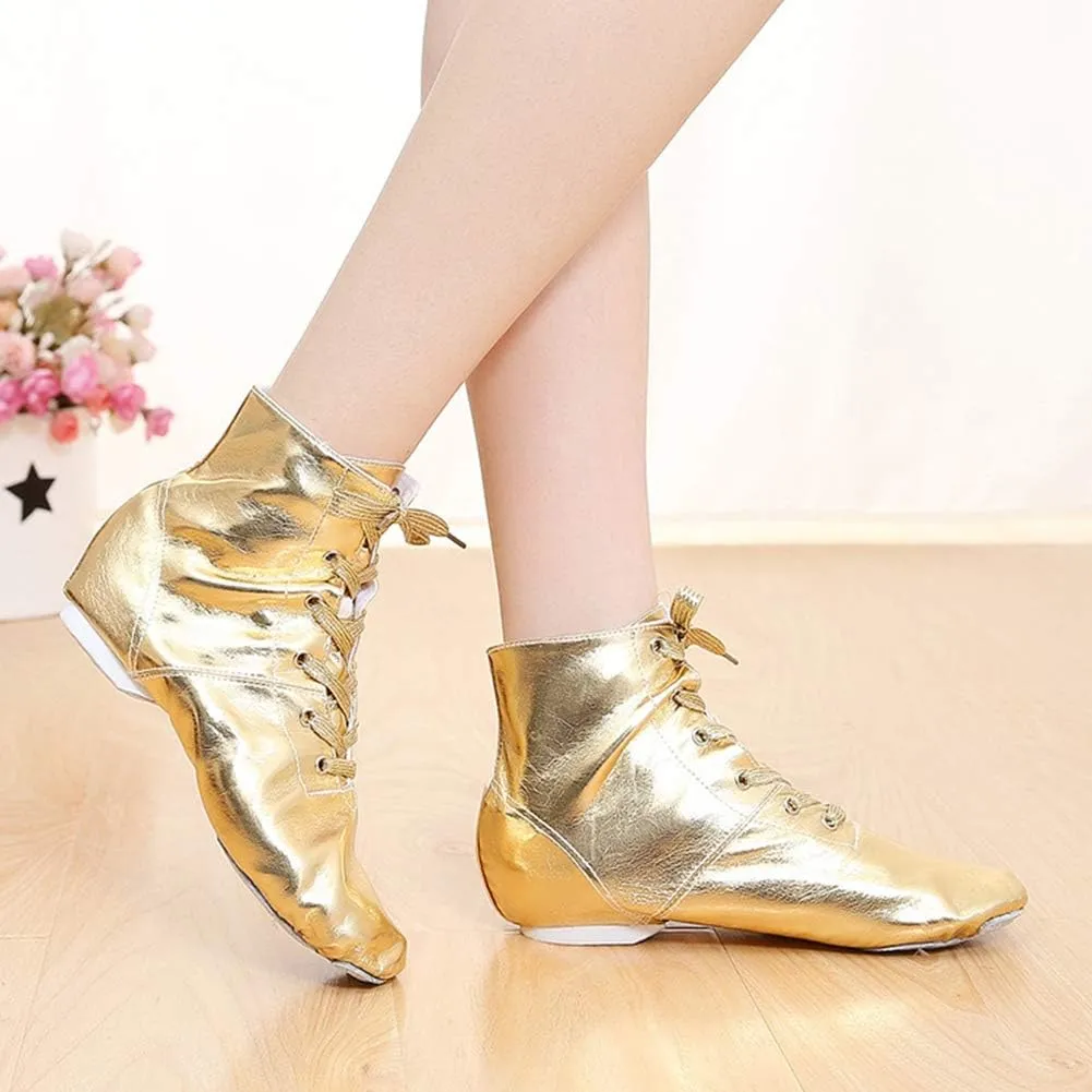 TINRYMX Jazz Shoes PU Leather Lace-up Elastic Slip On Split Sole Jazz Shoe for Women&Men Dance Shoes,Model TJ-Jazz