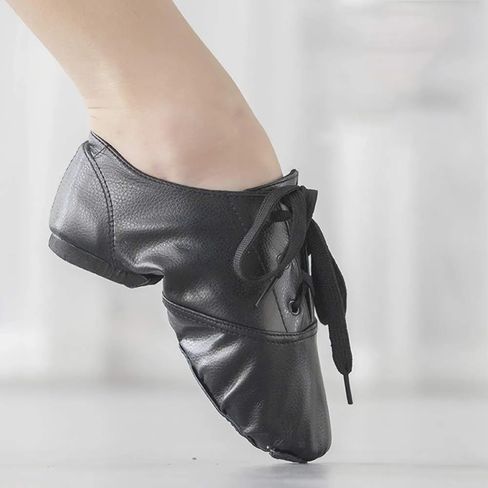 TINRYMX Jazz Shoes PU Leather Lace-up Elastic Slip On Split Sole Jazz Shoe for Women&Men Dance Shoes,Model TJ-Jazz