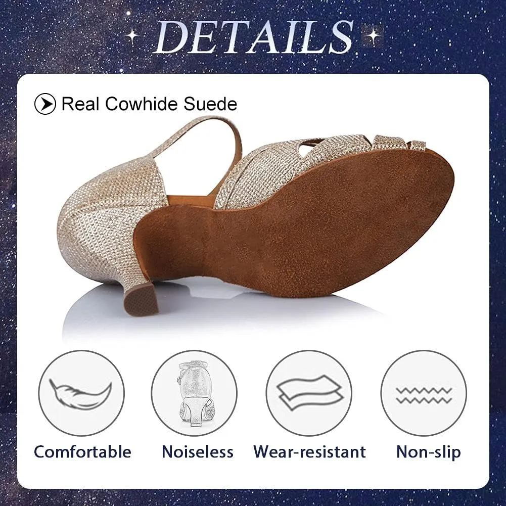 TINRYMX Satin Silk Latin Dance Shoes High Heel Rhinestone Ballroom Dance Shoes for Women,Model AF-435