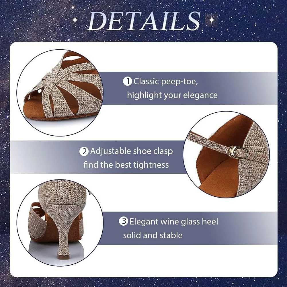 TINRYMX Satin Silk Latin Dance Shoes High Heel Rhinestone Ballroom Dance Shoes for Women,Model AF-435