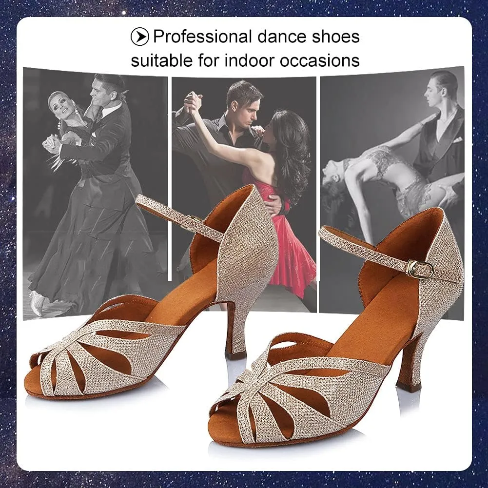 TINRYMX Satin Silk Latin Dance Shoes High Heel Rhinestone Ballroom Dance Shoes for Women,Model AF-435