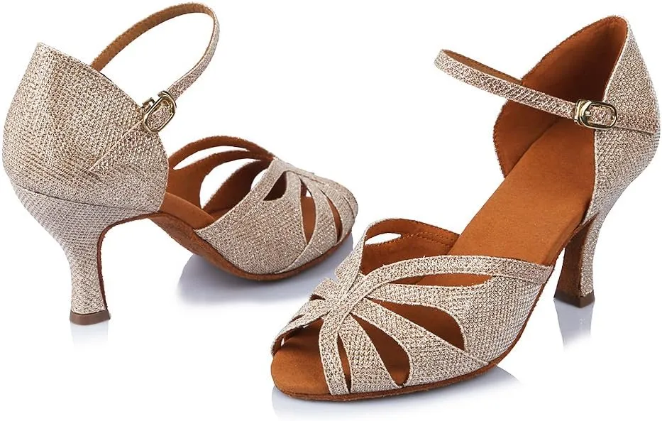 TINRYMX Satin Silk Latin Dance Shoes High Heel Rhinestone Ballroom Dance Shoes for Women,Model AF-435