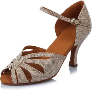 TINRYMX Satin Silk Latin Dance Shoes High Heel Rhinestone Ballroom Dance Shoes for Women,Model AF-435