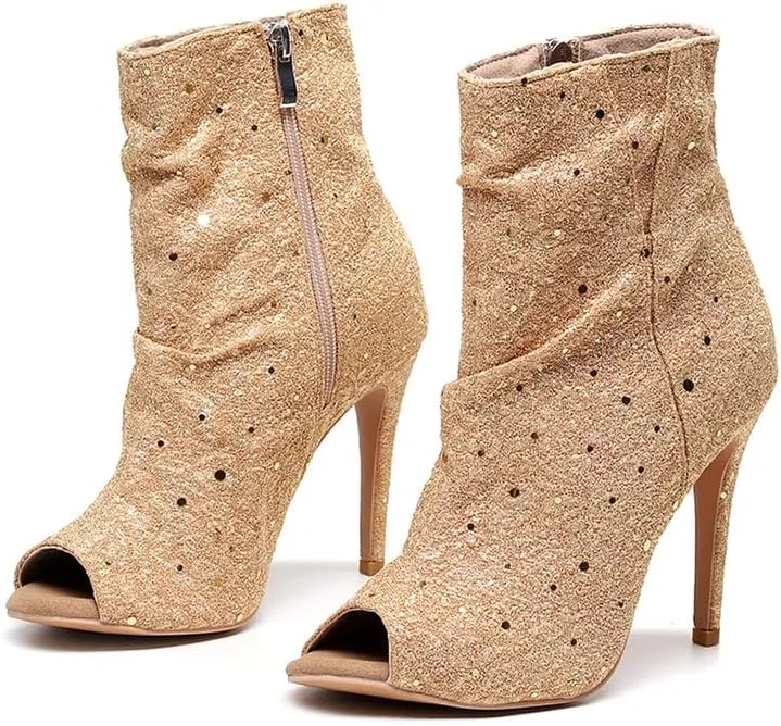 TINRYMX Women Ballroom Dance Boots Latin Salsa Ankle Booties Performance Party Dance Shoes High Heel, Model-QJW7261