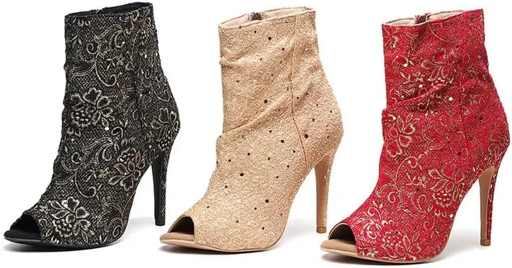 TINRYMX Women Ballroom Dance Boots Latin Salsa Ankle Booties Performance Party Dance Shoes High Heel, Model-QJW7261