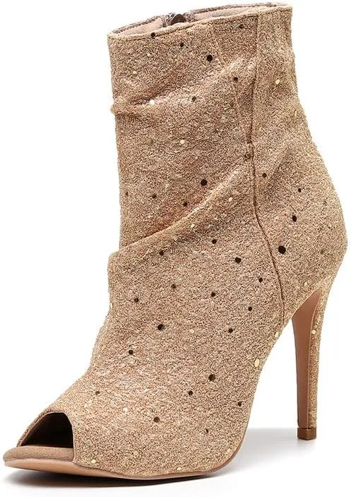 TINRYMX Women Ballroom Dance Boots Latin Salsa Ankle Booties Performance Party Dance Shoes High Heel, Model-QJW7261