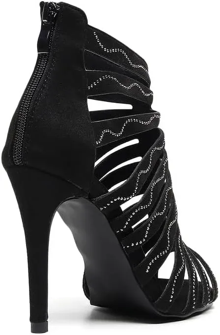 TINRYMX Women Ballroom Dance Boots Rhinestones Latin Salsa Ankle Booties Performance Party Dance Shoes High Heel, Model-QJW7273