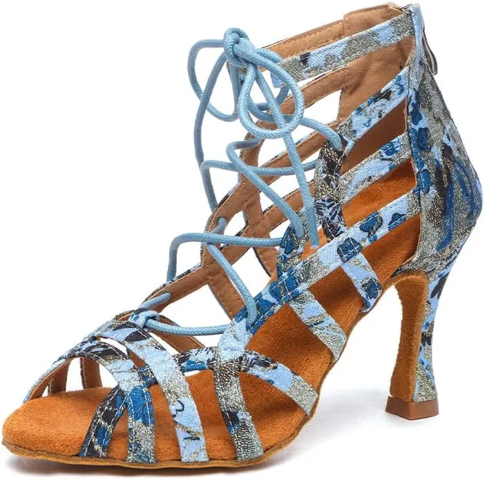 TINRYMX Women Ballroom Dance Shoes Ankle Latin Boots Lace-up Professional Performance Salsa Dance Shoes, Model-YCL539