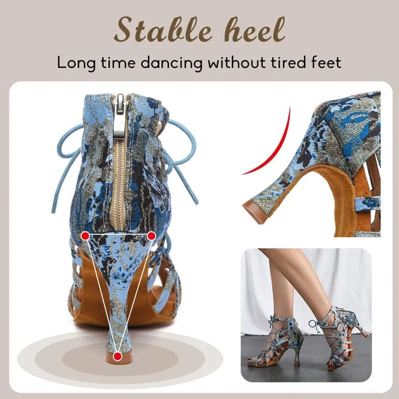 TINRYMX Women Ballroom Dance Shoes Ankle Latin Boots Lace-up Professional Performance Salsa Dance Shoes, Model-YCL539