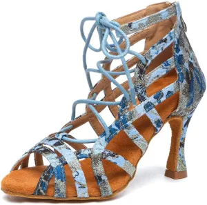 TINRYMX Women Ballroom Dance Shoes Ankle Latin Boots Lace-up Professional Performance Salsa Dance Shoes, Model-YCL539