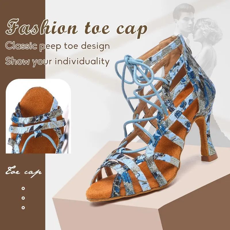 TINRYMX Women Ballroom Dance Shoes Ankle Latin Boots Lace-up Professional Performance Salsa Dance Shoes, Model-YCL539