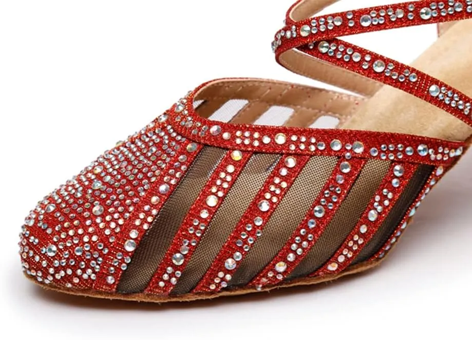 TINRYMX Women Ballroom Dance Shoes Closed Toe Rhinestones Modern Latin Salsa Tango Waltz Performance Dancing Shoes, Model YCL403