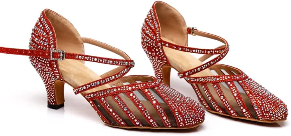 TINRYMX Women Ballroom Dance Shoes Closed Toe Rhinestones Modern Latin Salsa Tango Waltz Performance Dancing Shoes, Model YCL403