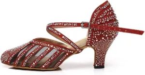 TINRYMX Women Ballroom Dance Shoes Closed Toe Rhinestones Modern Latin Salsa Tango Waltz Performance Dancing Shoes, Model YCL403