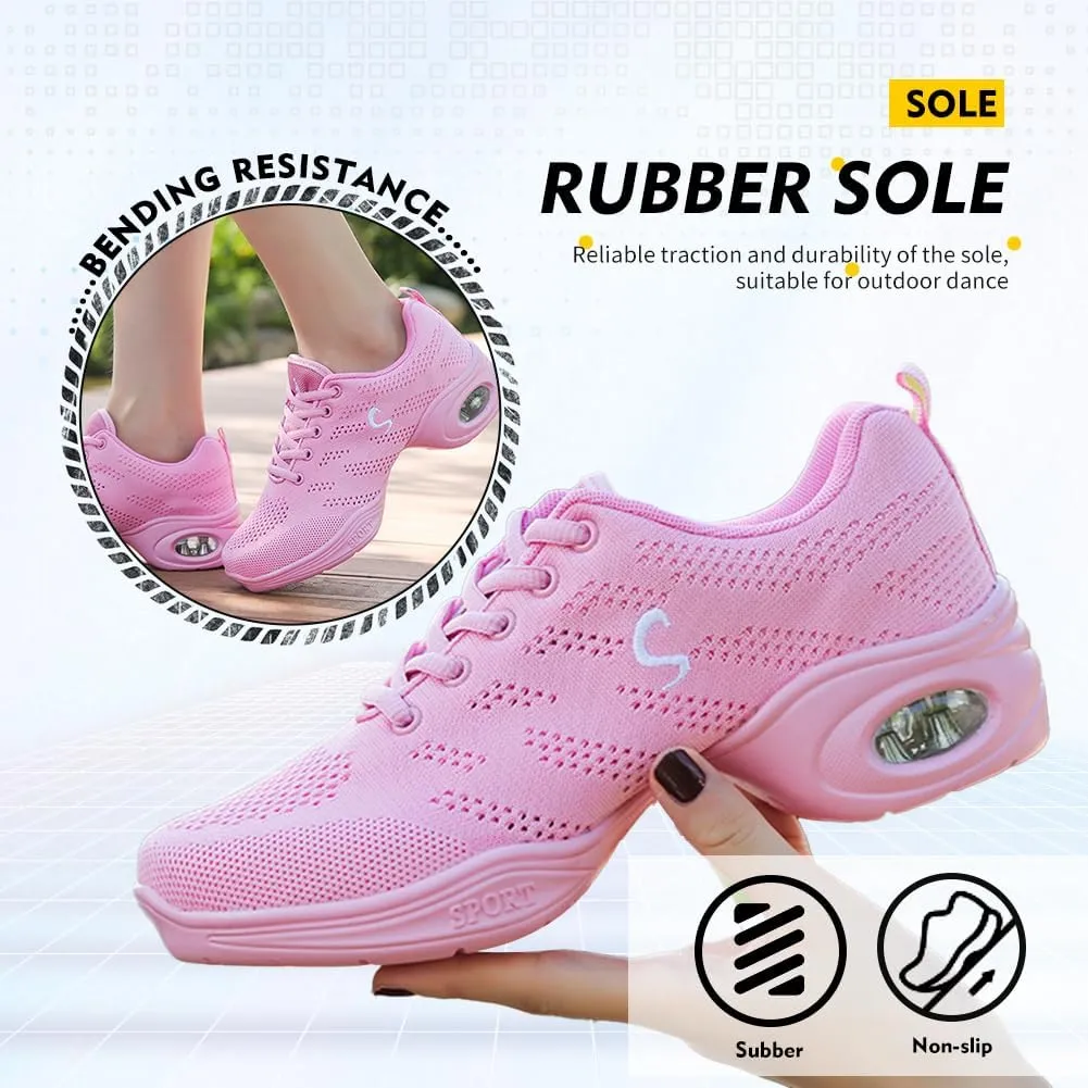 TINRYMX Women Modern Dance Sneakers Jazz Shoes Lace up Walking Shoes Air Cushion Ballroom Practice Dance Shoes,Model-LYX883