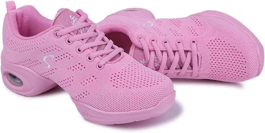TINRYMX Women Modern Dance Sneakers Jazz Shoes Lace up Walking Shoes Air Cushion Ballroom Practice Dance Shoes,Model-LYX883