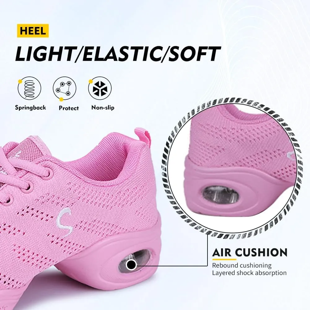 TINRYMX Women Modern Dance Sneakers Jazz Shoes Lace up Walking Shoes Air Cushion Ballroom Practice Dance Shoes,Model-LYX883