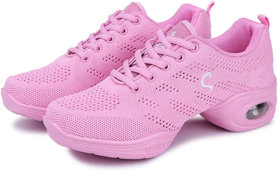 TINRYMX Women Modern Dance Sneakers Jazz Shoes Lace up Walking Shoes Air Cushion Ballroom Practice Dance Shoes,Model-LYX883