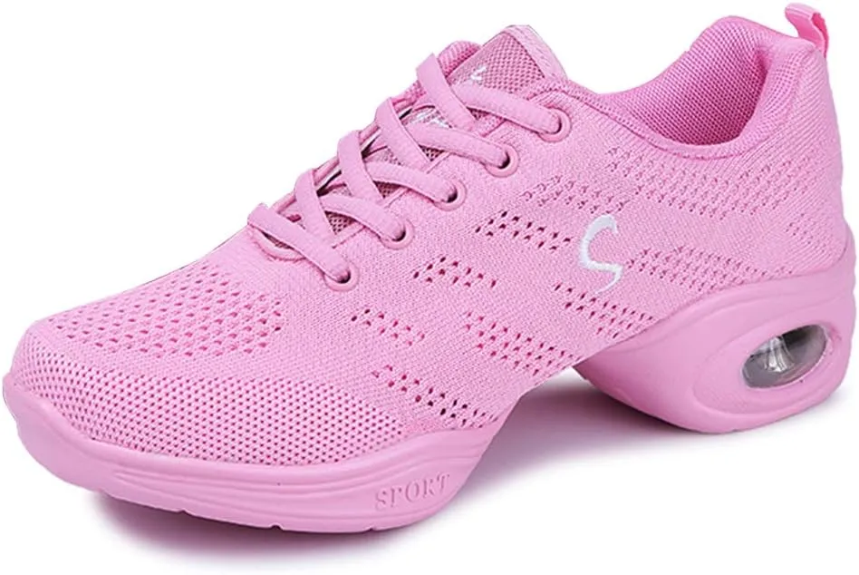 TINRYMX Women Modern Dance Sneakers Jazz Shoes Lace up Walking Shoes Air Cushion Ballroom Practice Dance Shoes,Model-LYX883
