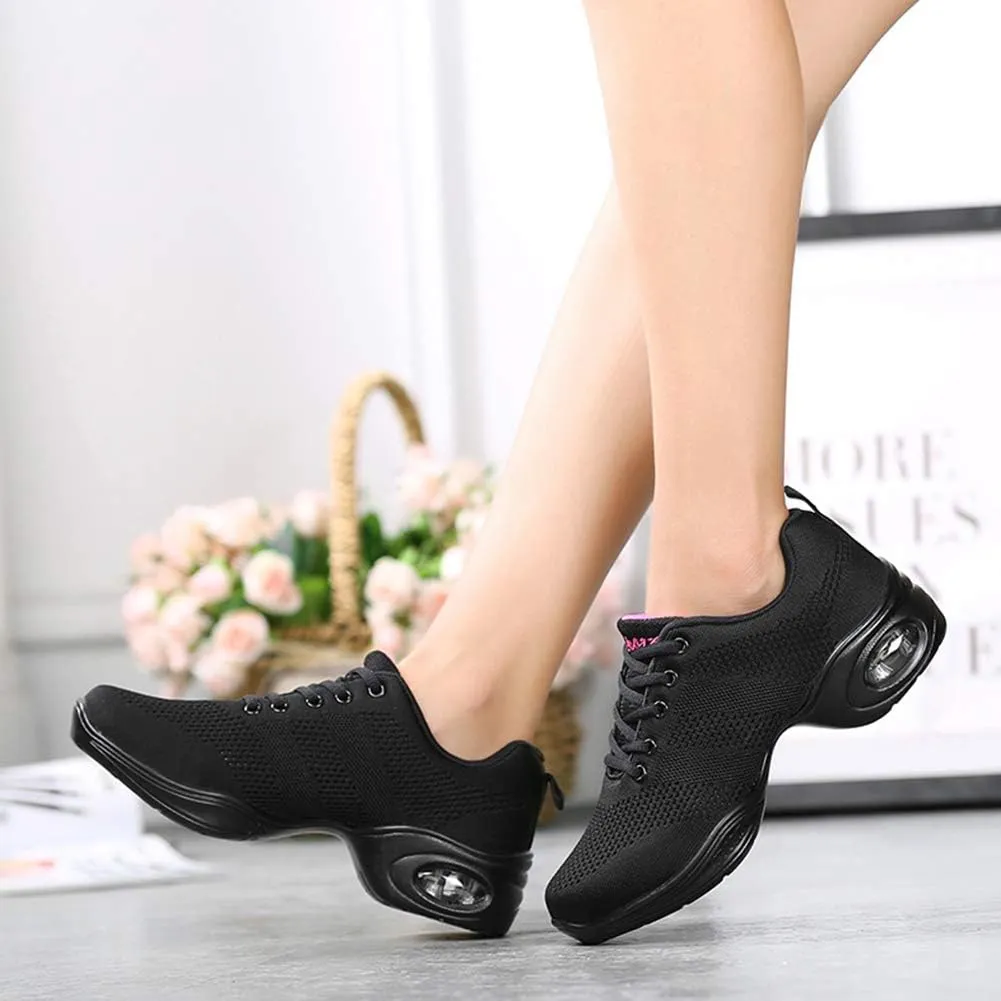 TINRYMX Women Modern Dance Sneakers Lace up Air Cushion Ballroom Jazz Hip hop Practice Dance Shoes,Model-LYX876