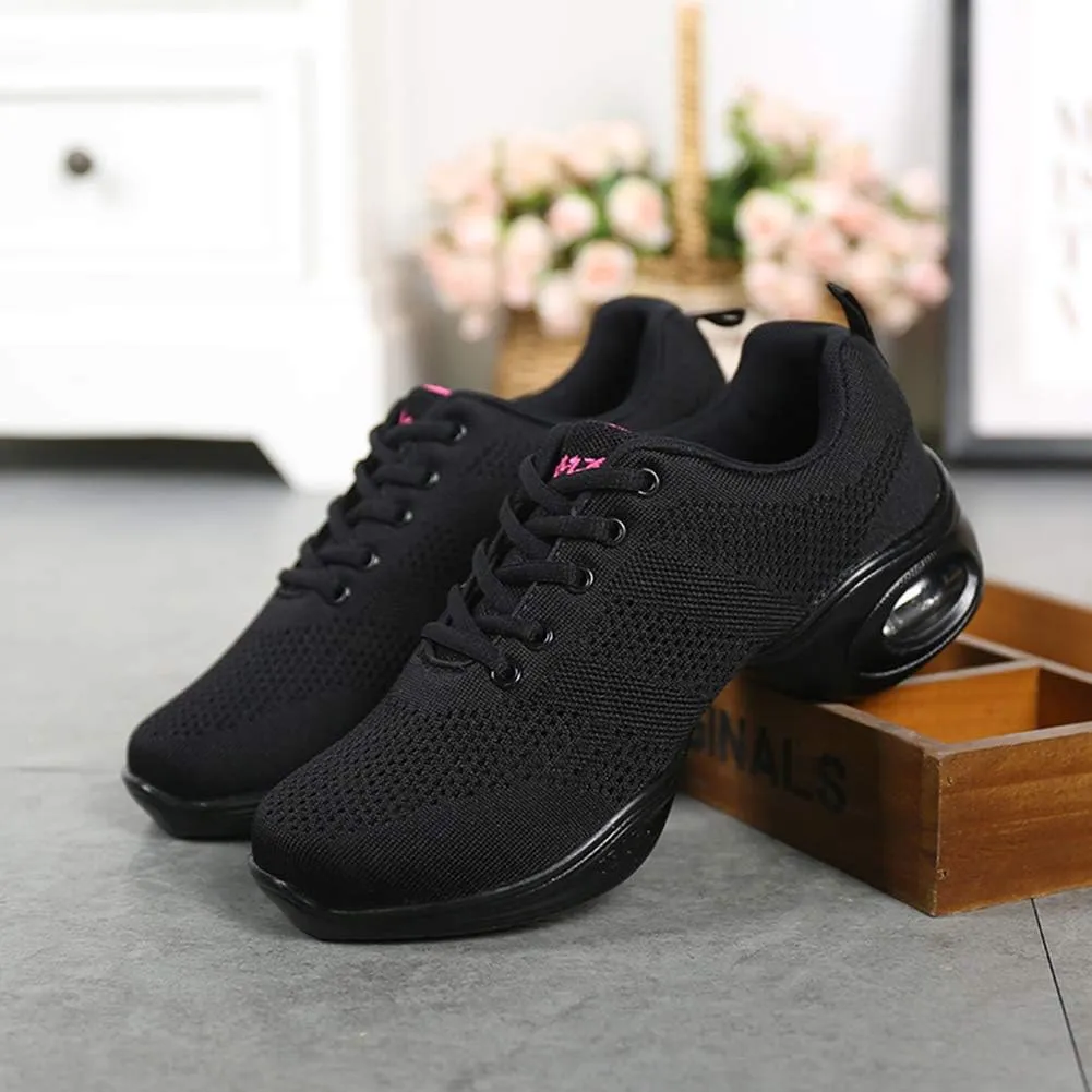 TINRYMX Women Modern Dance Sneakers Lace up Air Cushion Ballroom Jazz Hip hop Practice Dance Shoes,Model-LYX876