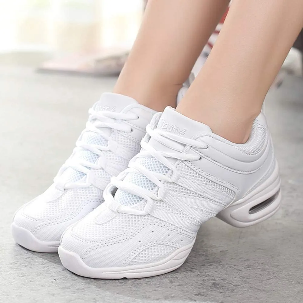 TINRYMX Women Modern Jazz Shoes Lace up Sneakers Breathable Air Cushion Split Sole Athletic Walking Ballroom Exercise Dance Sneaker Shoes,Model-LYX729