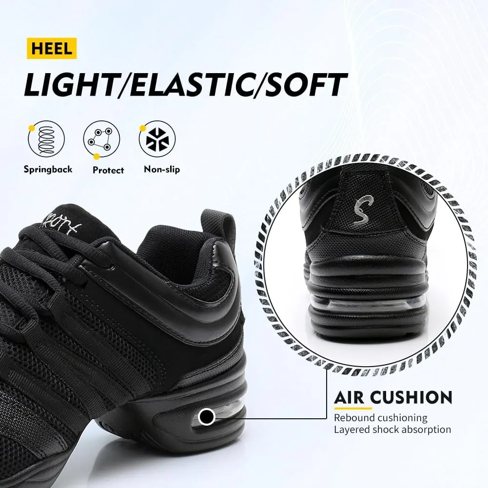 TINRYMX Women Modern Jazz Shoes Lace up Sneakers Breathable Air Cushion Split Sole Athletic Walking Ballroom Exercise Dance Sneaker Shoes,Model-LYX729