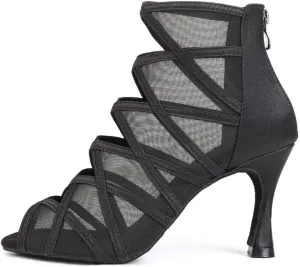 TINRYMX Women's Latin Dance Boots Ballrooom Salsa Tango Open Toe Performance Professional Dance Shoes,YCL445-Black-7.5,9(M) US
