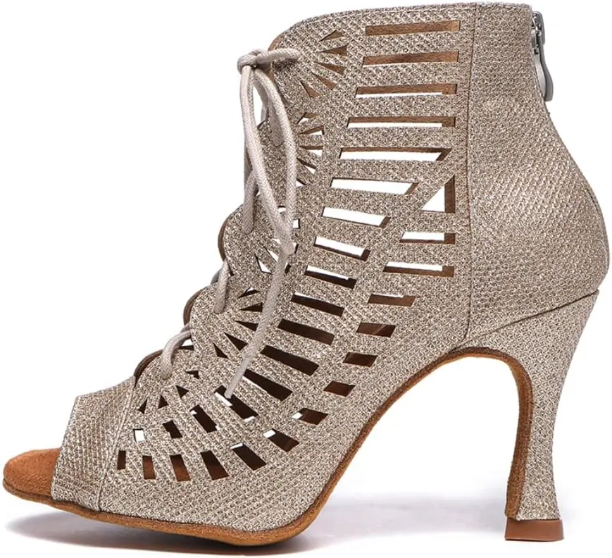 TINRYMX Womens Latin Dance Boots Open Toe Ankle Ballroom Professional Party Salsa Dance Shoes,Model-YCL456