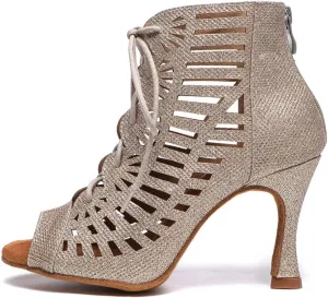 TINRYMX Womens Latin Dance Boots Open Toe Ankle Ballroom Professional Party Salsa Dance Shoes,Model-YCL456