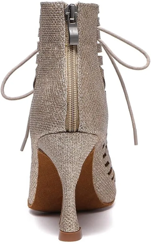 TINRYMX Womens Latin Dance Boots Open Toe Ankle Ballroom Professional Party Salsa Dance Shoes,Model-YCL456