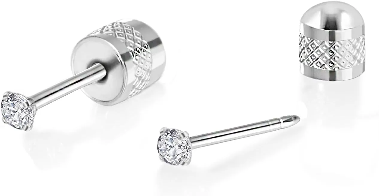 Titanium Earrings Push-in Threadless Flat Back Stud Earrings for Women Men, Cartilage Earring Hypoallergenic Cubic Zirconia Earrings Studs for Helix Tragus Piercing Jewelry
