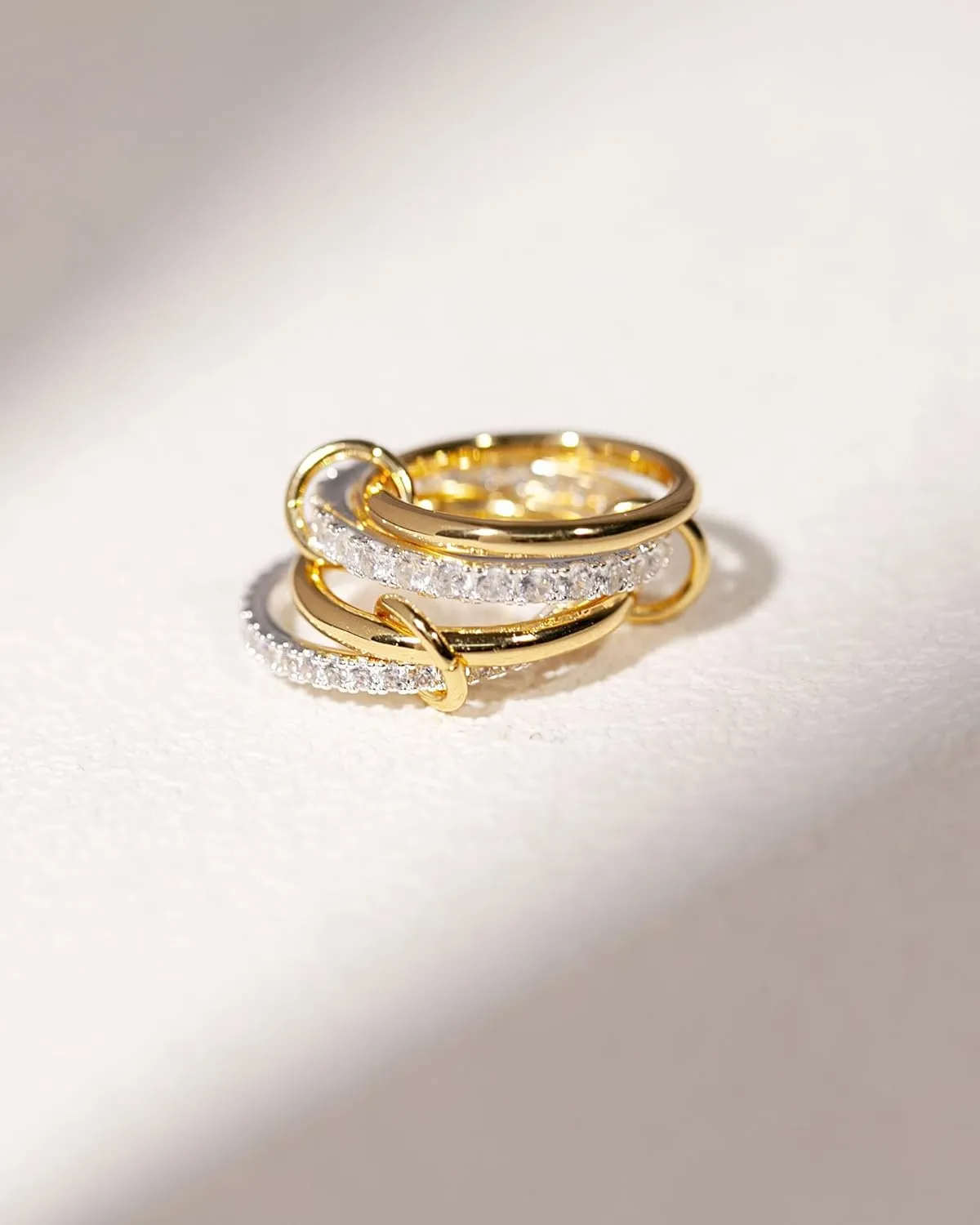 TLY Stackable Rings for Women Non Tarnish 18K Gold Plated Interlocking Ring Stack Set Gold Silver Mixed Metal Statement Rings Dainty Cubic Zirconia CZ Fashion Connected Band Thumb Ring Size 4-11 Jewelry Gift for Women