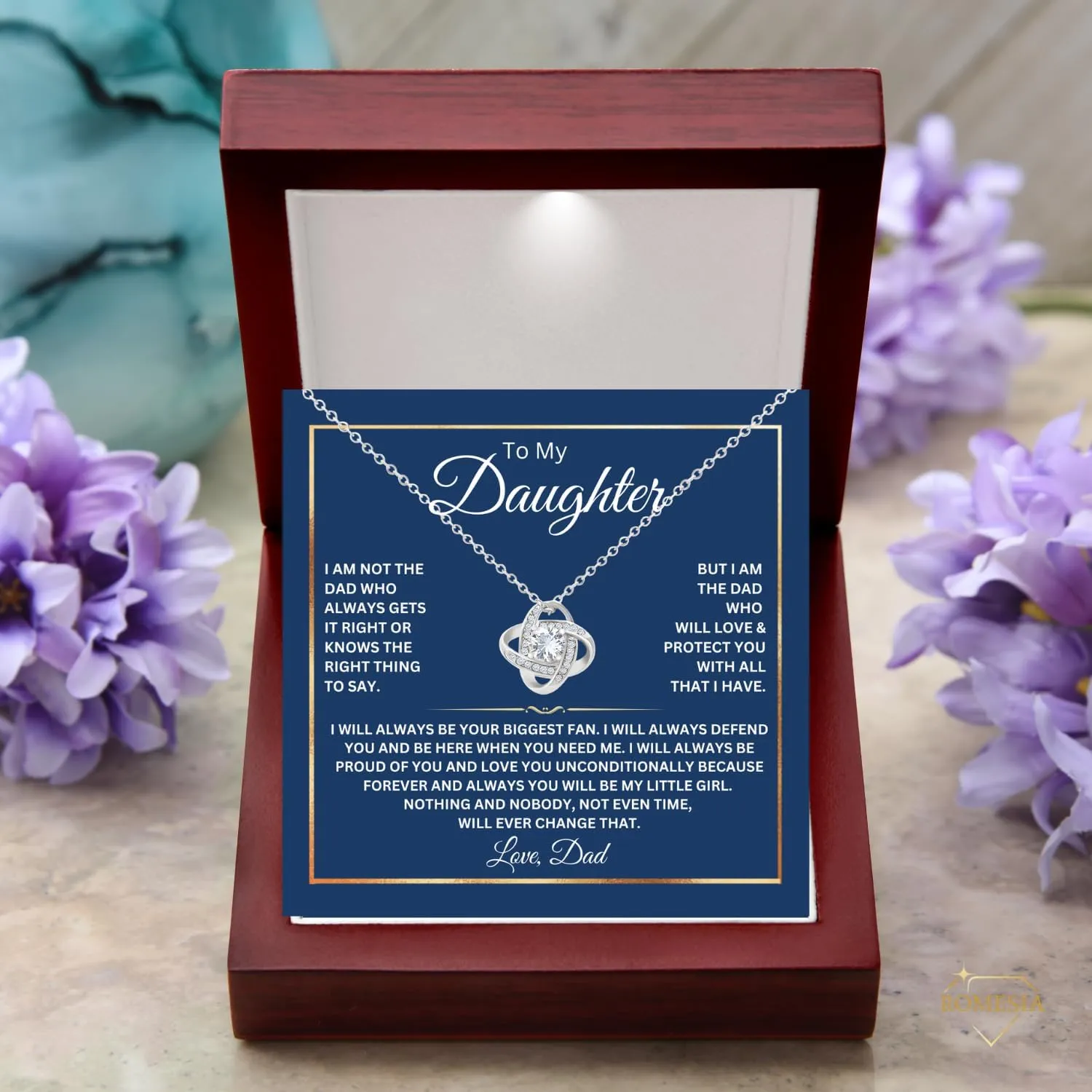 To My Daughter Necklace From Dad With Heartfelt Message, Daughter Birthday Present From Dad, Jewelry Gifts For Graduation for Her From Mom or Daddy, 14K Pendant
