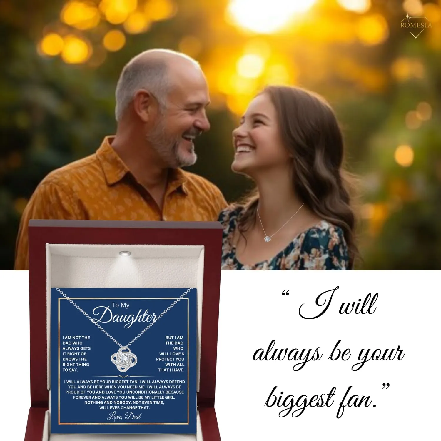 To My Daughter Necklace From Dad With Heartfelt Message, Daughter Birthday Present From Dad, Jewelry Gifts For Graduation for Her From Mom or Daddy, 14K Pendant