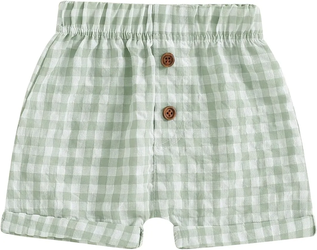 Toddler Boy Girl Shorts Cotton Gingham Shorts Casual Elastic Waist Jogger Boxer Shorts Bottoms