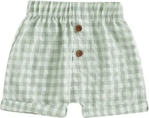 Toddler Boy Girl Shorts Cotton Gingham Shorts Casual Elastic Waist Jogger Boxer Shorts Bottoms