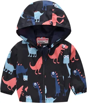 Toddler Boys artoon Dinosaur Hooded Jacket Long Sleeve Windproof Coats Zip Up Trench Windbreaker Outerwear