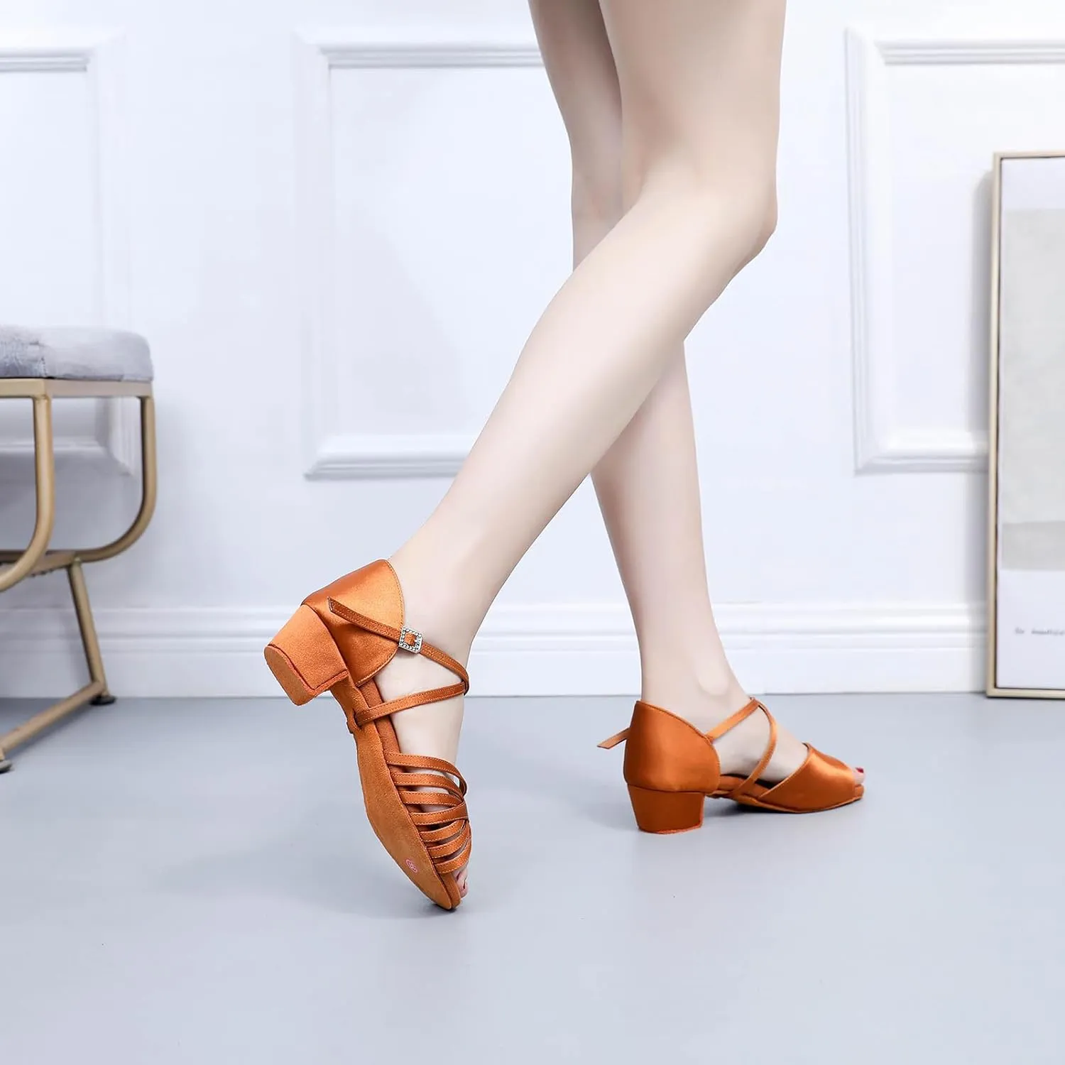 Toddler Girls Latin Dance Shoes Low Heel Kids Salsa Ballroom Dancing Shoes Practice Professional Performance, Model EM-L1050