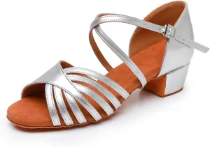 Toddler Girls Latin Dance Shoes Low Heel Kids Salsa Ballroom Dancing Shoes Practice Professional Performance, Model EM-L1050
