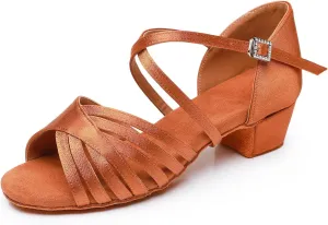 Toddler Girls Latin Dance Shoes Low Heel Kids Salsa Ballroom Dancing Shoes Practice Professional Performance, Model EM-L1050