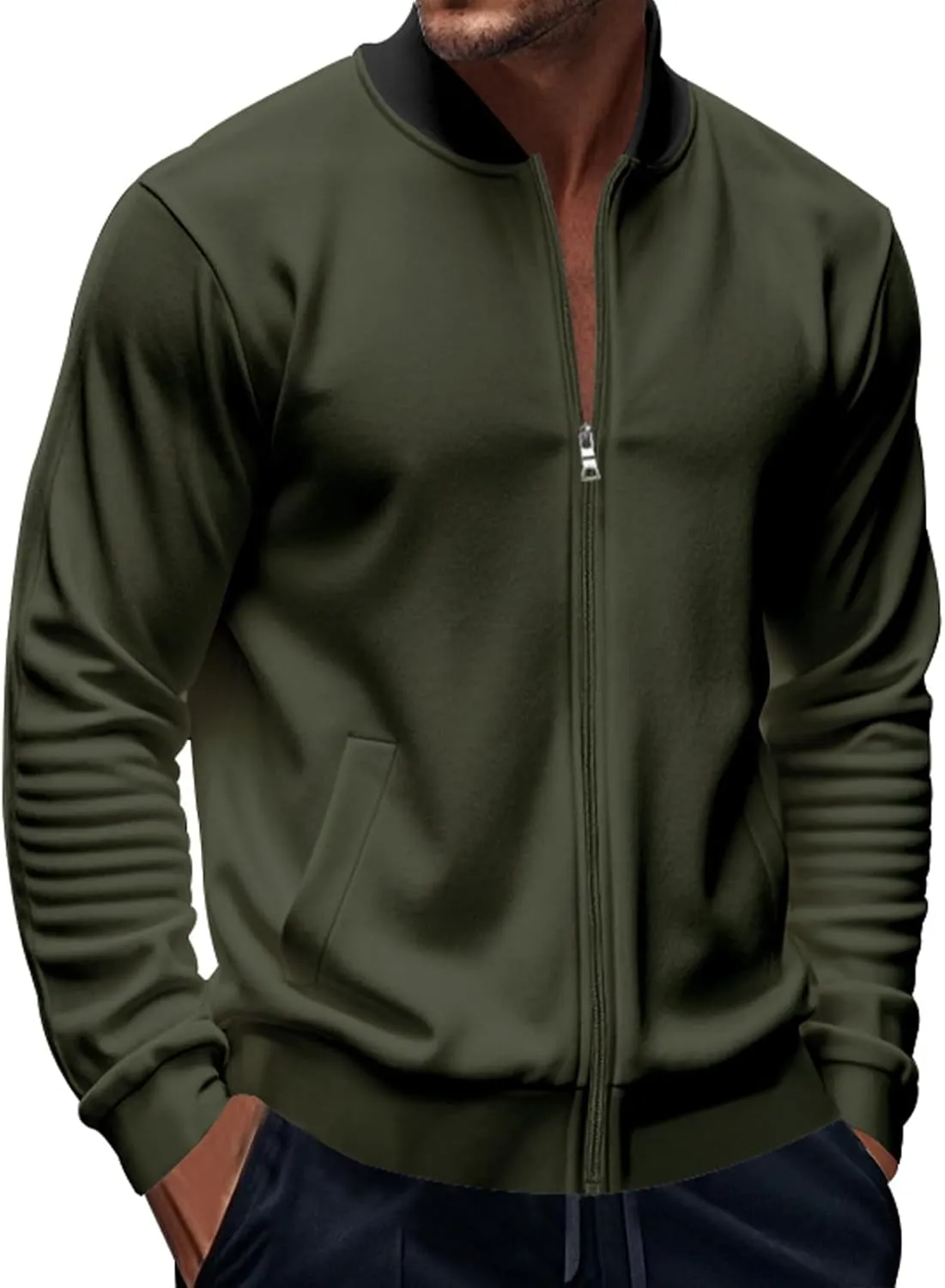 Track Jacket for Men Athletic Workout Lightweight Windproof Jacket Casual Spring Fall Windbreaker Bomber Zip Up Coat